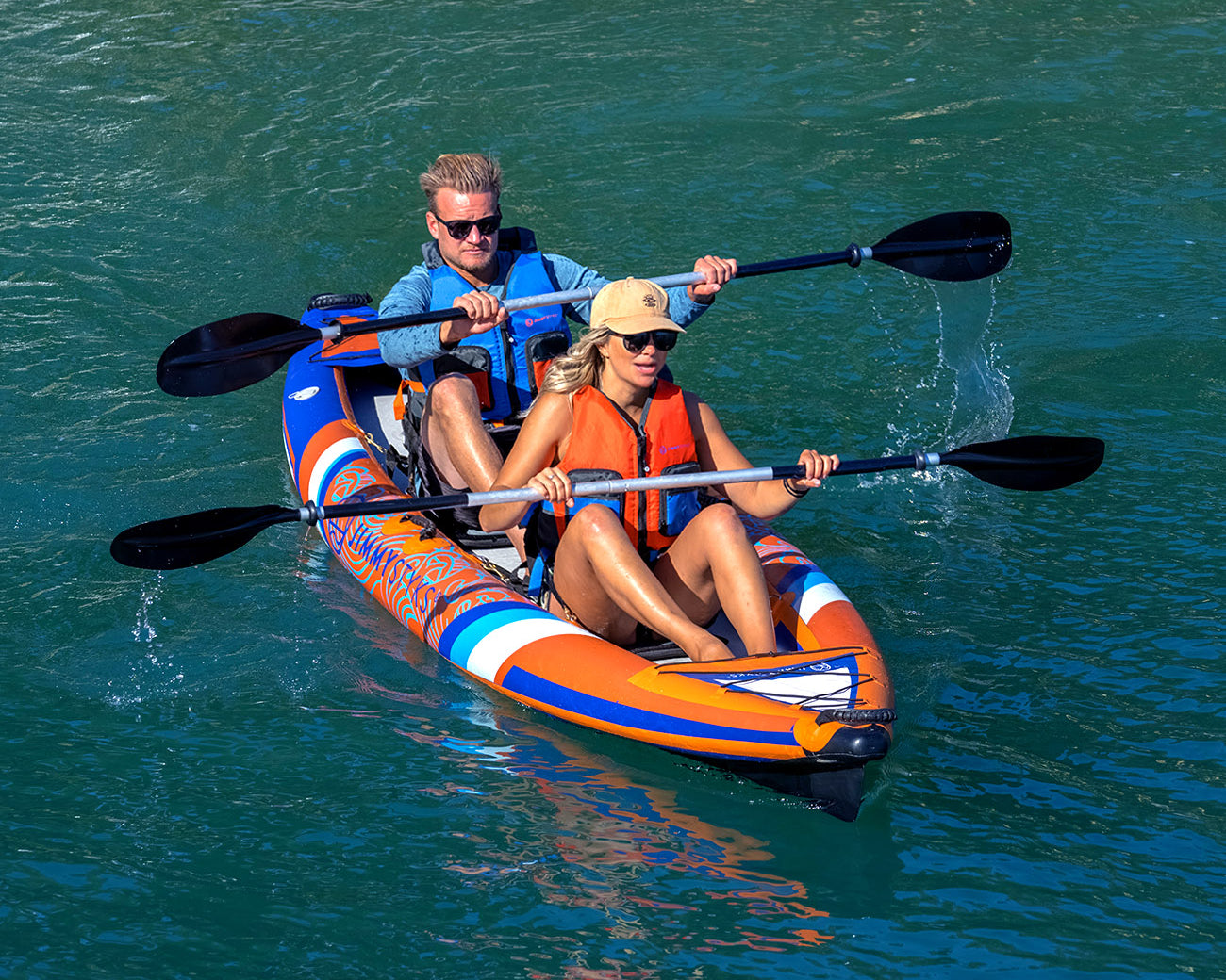 people are kayaking on the 2 person inflatable kayak mobile version
